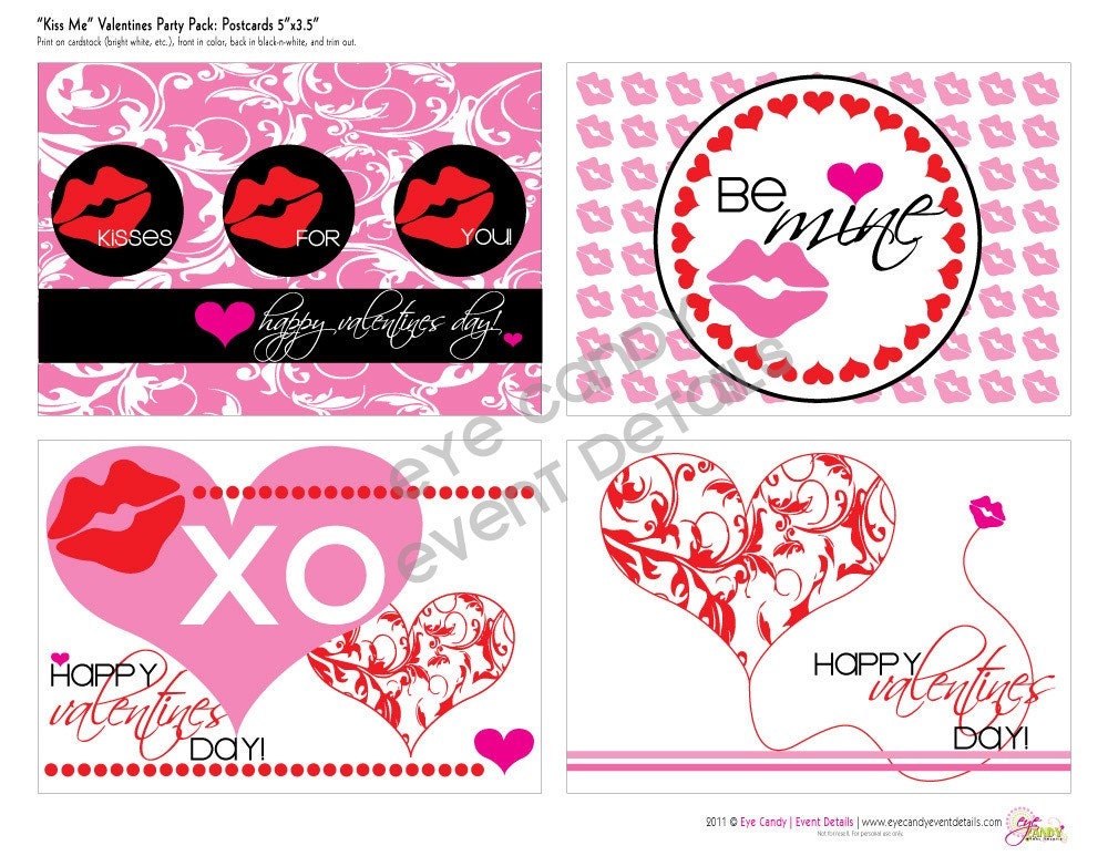 Kiss Me Valentines Day DIY Printable Postcards Il_170x135