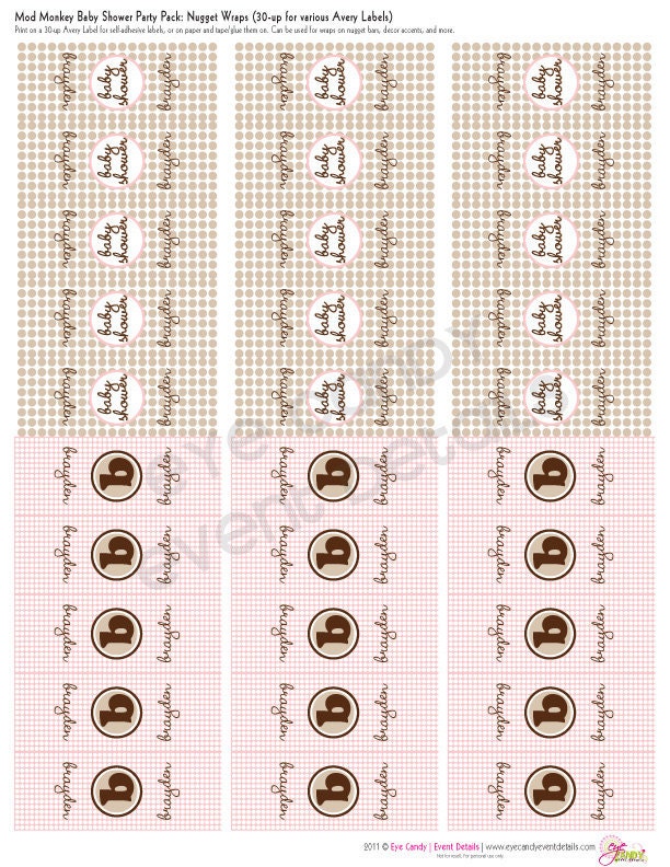 Mod Monkey Baby Girl Shower DIY Printable Nugget Candy Wrappers Il_170x135