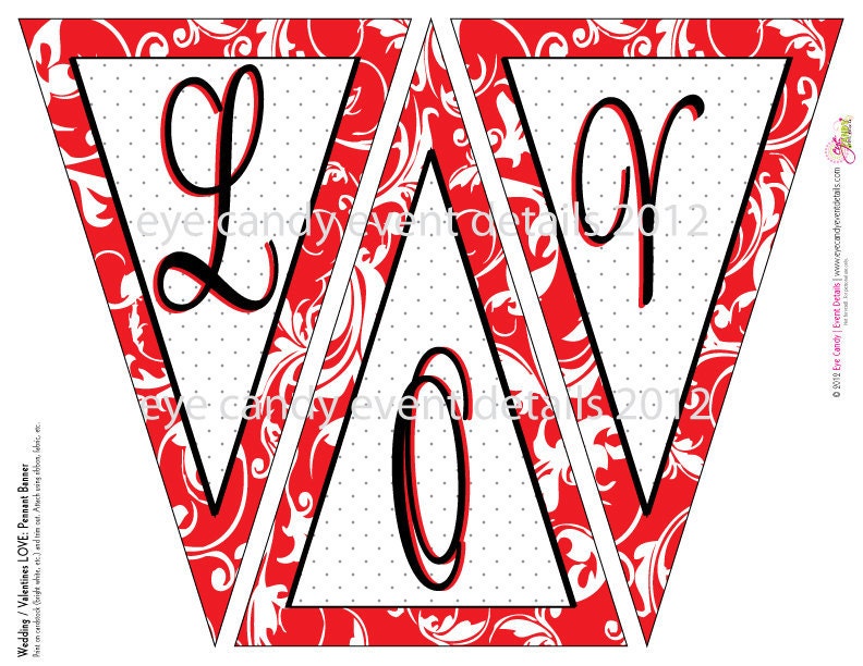 Wedding Day - Valentines Day - damask "LOVE" - DIY Printable Pennant Banner Il_170x135