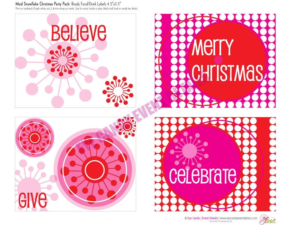 Mod Snowflake Christmas Printable Food/Drink Labels Il_570xn