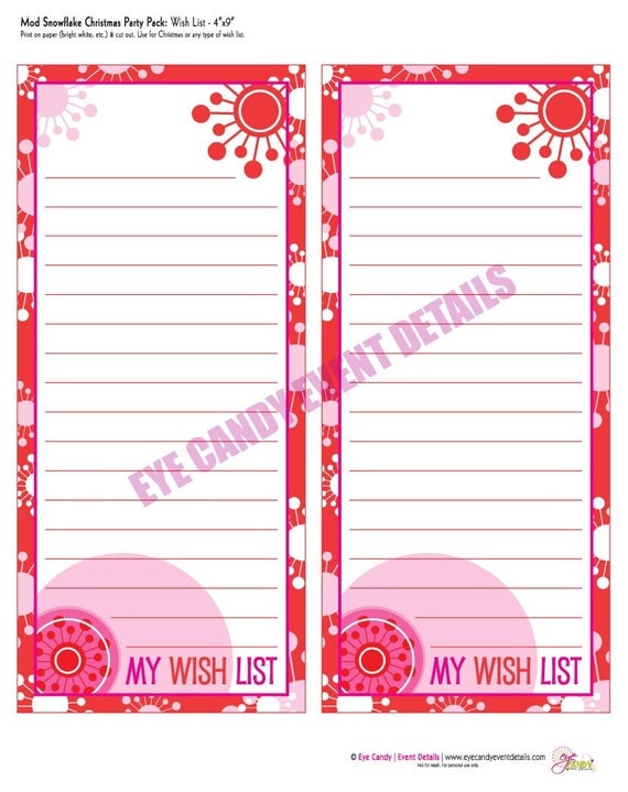 Mod Snowflake Printable Wish List / To-Do List Il_570xn