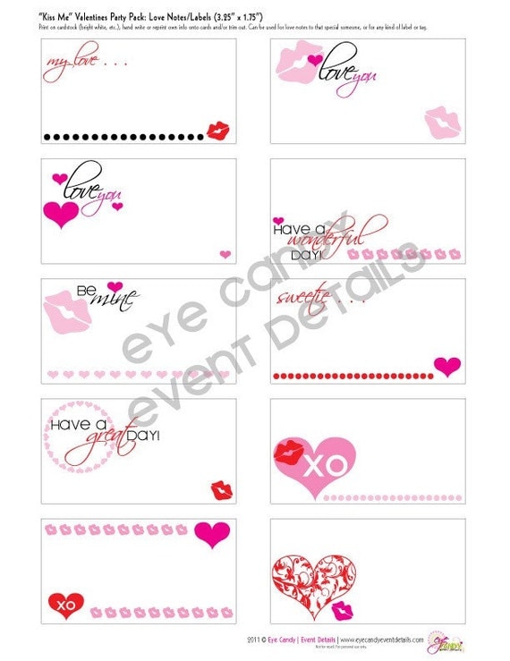 Kiss Me Valentines Day DIY Printable Love Notes Il_570xn