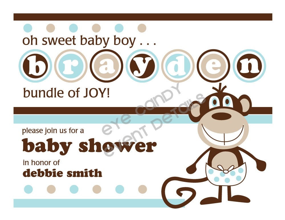 Mod Monkey Baby Boy Shower Customized DIY Printable Party Pack & Invite- Monkey Baby Shower Il_570xn