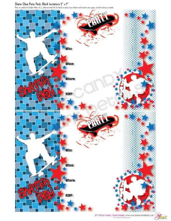Skater Boy DIY Printable FULL Party Pack Collection - Boys - Teen Birthday Party Il_570xn