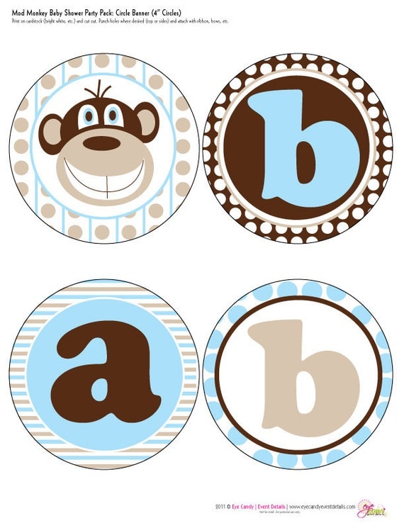 Mod Monkey Baby Boy Shower Customized DIY Printable Banner Il_570xn