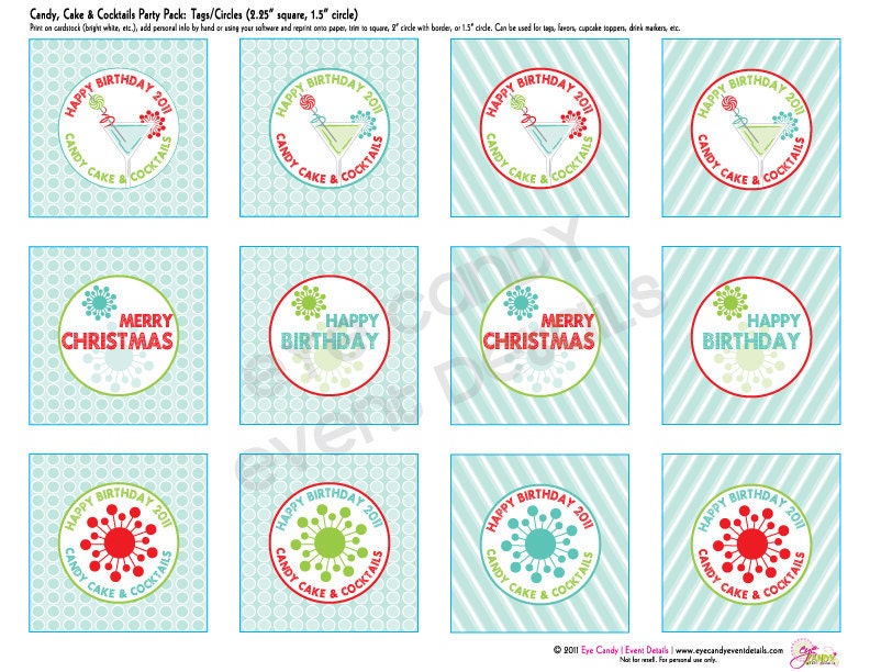 Cocktail - Birthday - Holiday Party Toppers- Customized Cupcake Toppers - DIY Printable Il_570xn