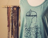 Flowerchild Screenprinted Heather Teal Tank Top