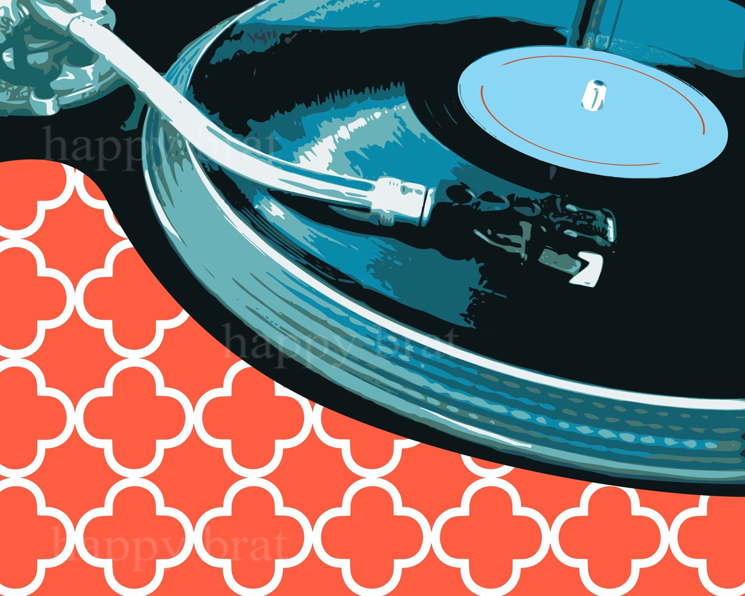Turntable, Record Player Print, Quatrefoil - Modern Art Prints -DJ, Turntable Print
