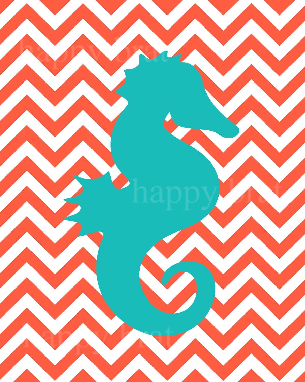 Seahorse Art -Modern Art Prints, Seahorse,Chevron  8 x 10