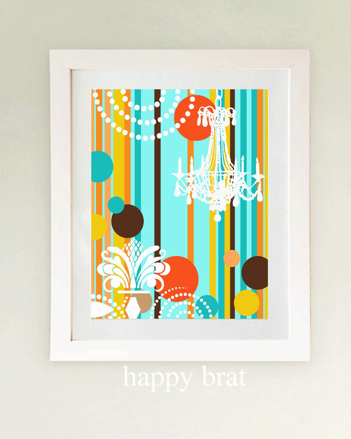 Chandelier Art - Modern Art Prints  8 x 10 Aqua,Orange,and Brown