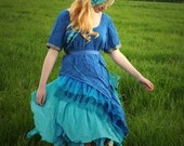 Tattered Fairy costume, silk Mermaid costume, Turquoise Blue paisley  Fairy Ballerina prom dress Size xl extra large UK 18 - 20 US 14 - 16