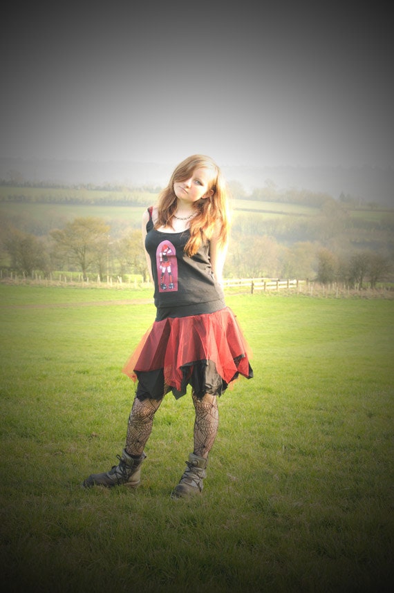 Goth fairy costume, Cyber punk outfit, red & black tutu skirt. Size Medium M, Cyber dress,
