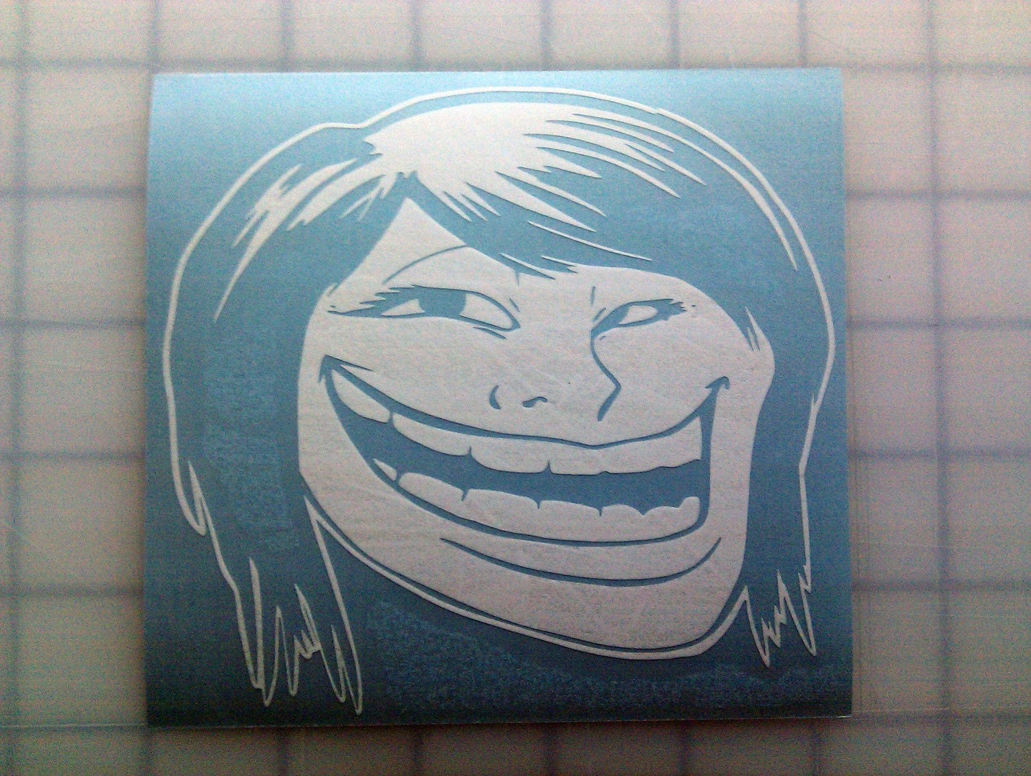 Troll Face Female decal (White Vinyl) 5" x 4.069"