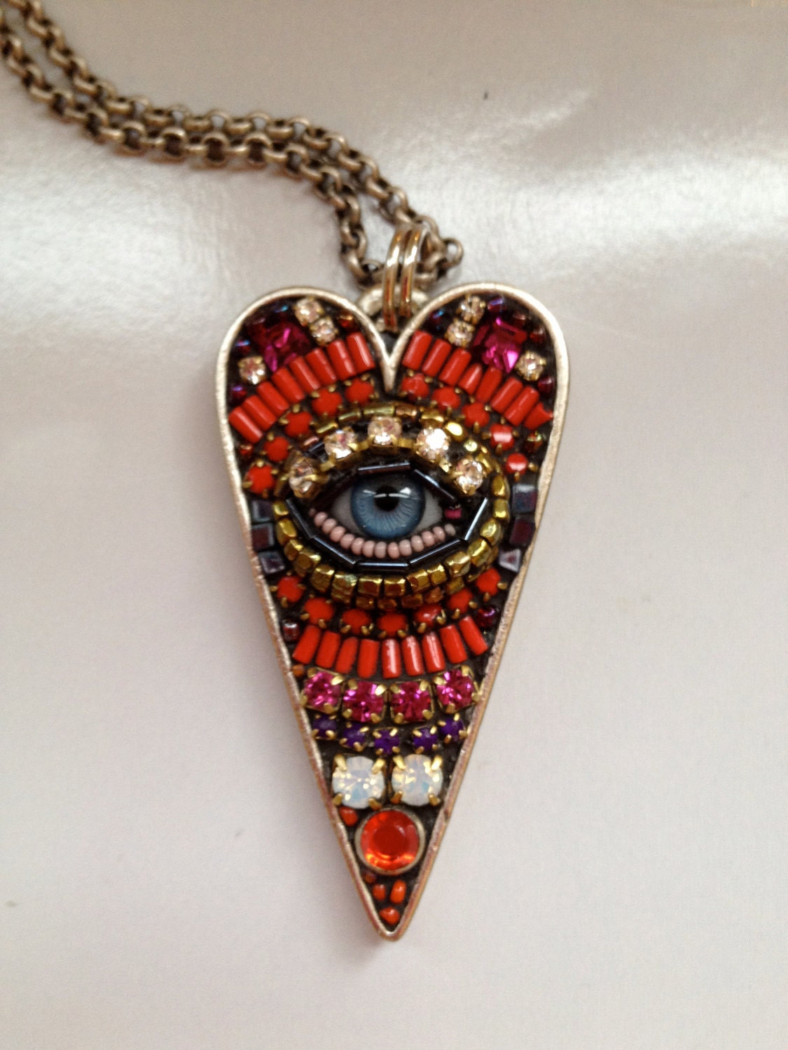 Large Eye Heart Pendant (blue)