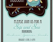 Sip and See Cute Owl Shower Invitation