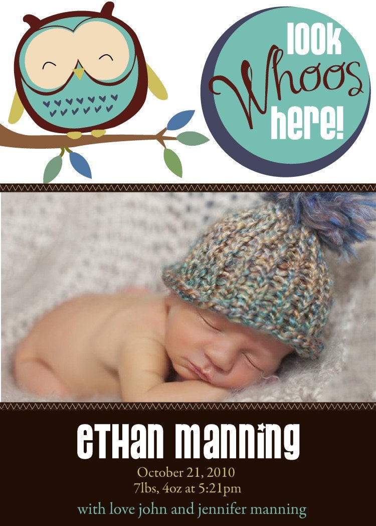 Cute Owl Birth Announcement-Girl or Boy