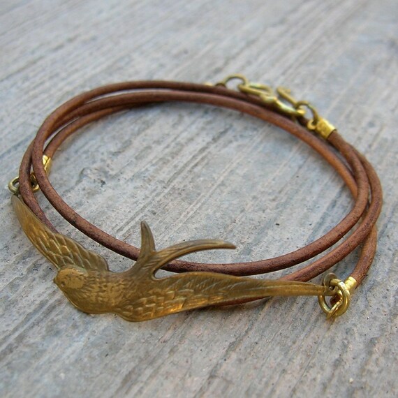 fly a w a y - Vintage sparrow genuine Greek leather wrap bracelet