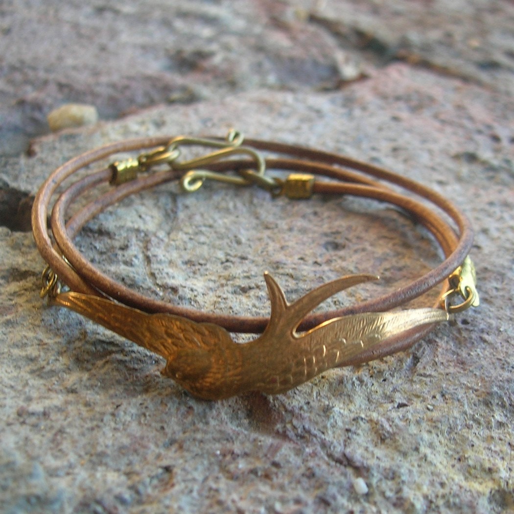fly a w a y - Vintage sparrow genuine Greek leather wrap bracelet