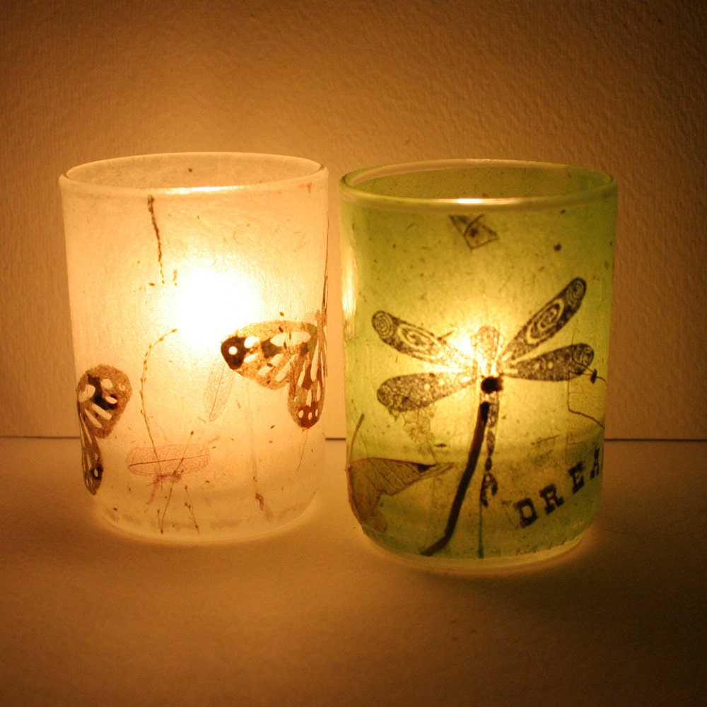 white green pink butterfly table centerpiece candleholder luminary with handmade paper - illuminera