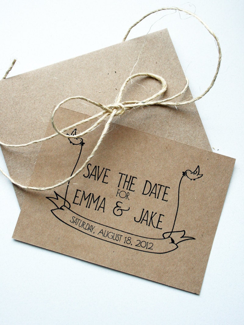 Wedding Save the Date -- Little Bird Banner Flats & Envelopes in Kraft/Natural Brown -- Set of 60
