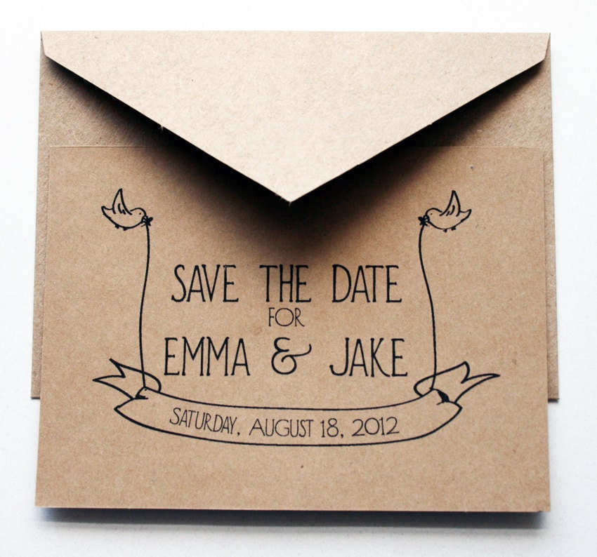 Wedding Save the Date -- Little Bird Banner Flats & Envelopes in Kraft/Natural Brown