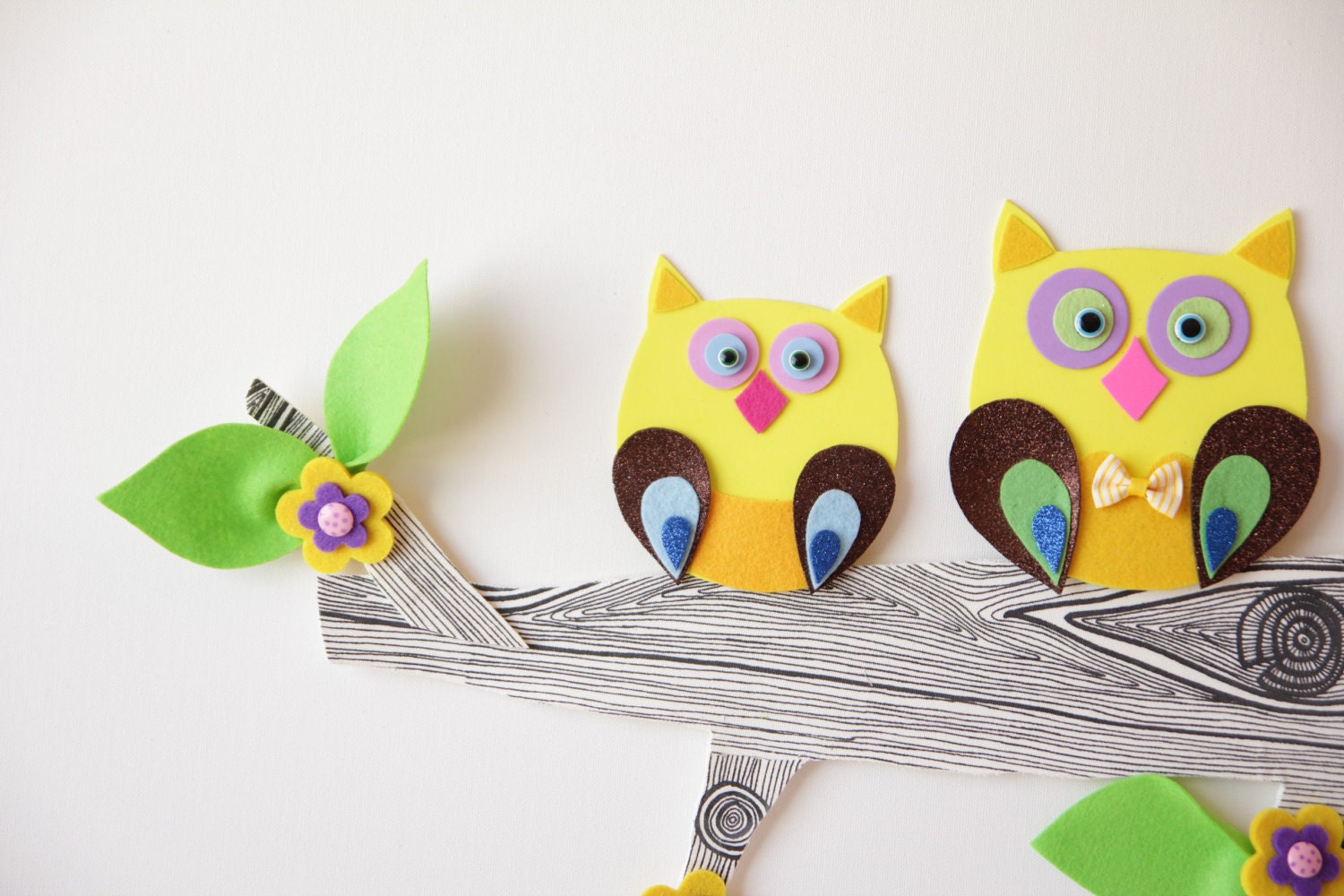Owls tree party - Original wall decor for kids room and nursery - one of a kind