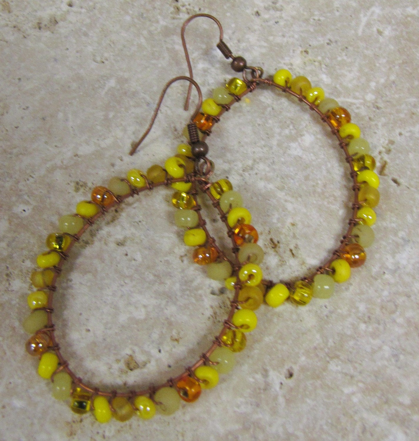 Lemon Drop Wire Wrapped Copper Hoops