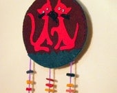 Red Cats Felt Wall Hanging with LOVE