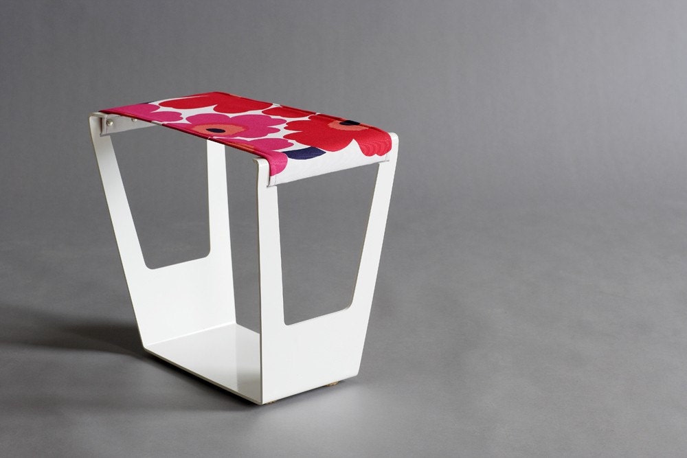 Giddyup Stool - White Base with Marimekko fabric Seat