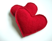 Hand Warmers RED HOT Hearts Handwarmers Felted Sweater Wool Rice Bags by WormeWoole