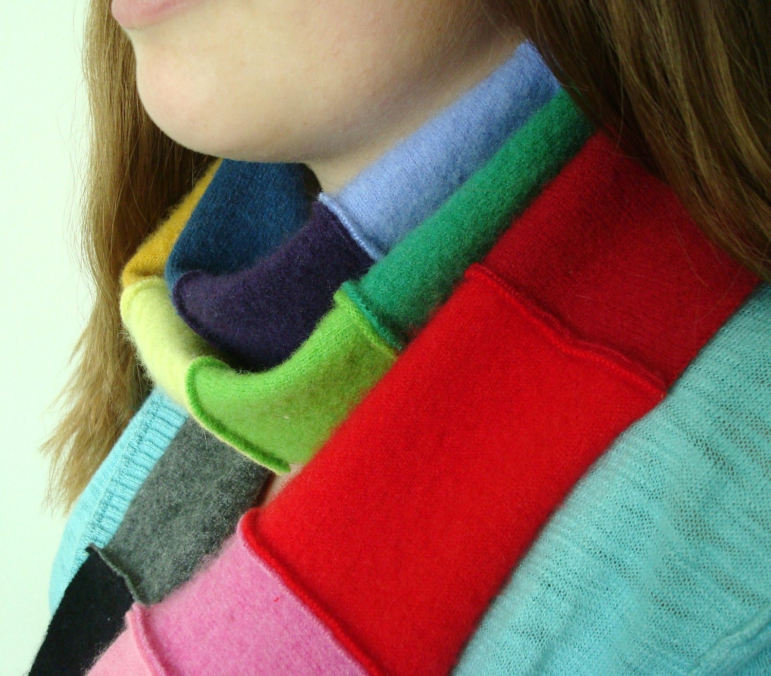 RAINBOW Cashmere Scarf / Patchwork Rainbow Scarf / Rainbow Infinity Scarf by WormeWoole