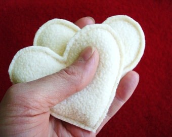 Pocket Hand Warmers Fleece VANILLA CREAM Hearts Eco Friendly by WormeWoole