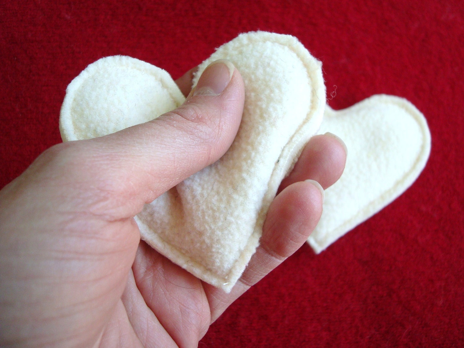 Pocket Hand Warmers Fleece VANILLA CREAM Hearts Eco Friendly by WormeWoole