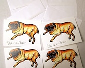 SALE Set of 4 Vintage Style Pug Dog Greeting Cards 5X7