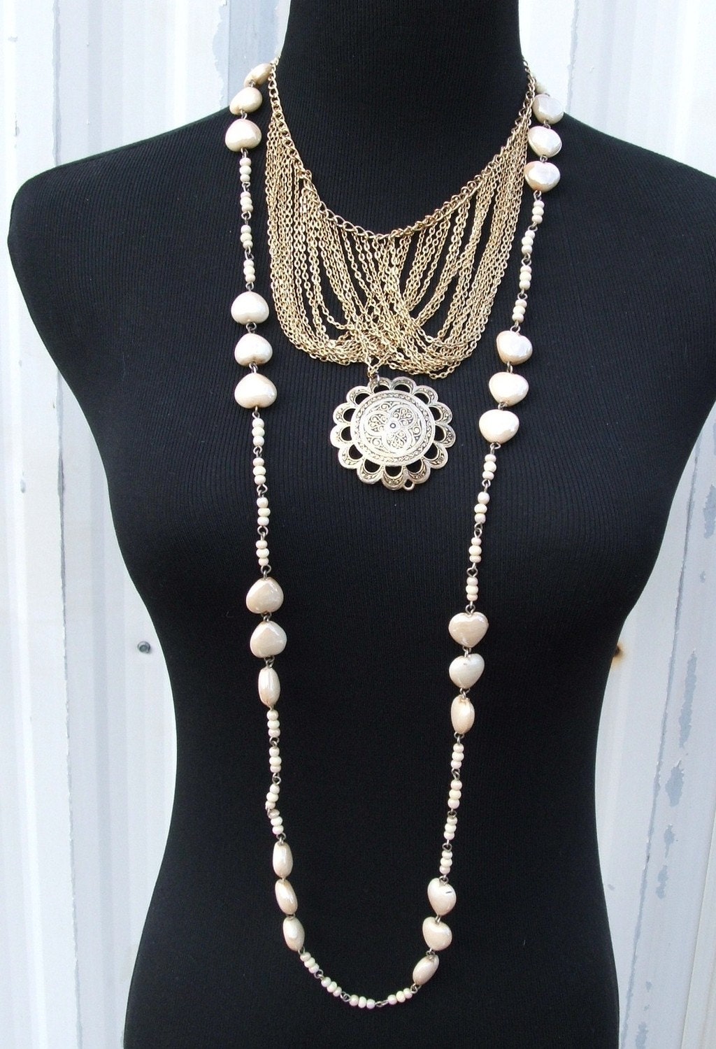 Vintage Necklaces with Glass Hearts & A Spanish Medallion
