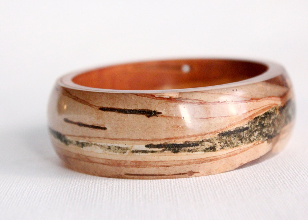 oval birch bark transparent eco resin bangle bracelet