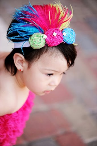 THE RIO--Hot Pink, Lime Green, Turquoise Flower & Feather Headband