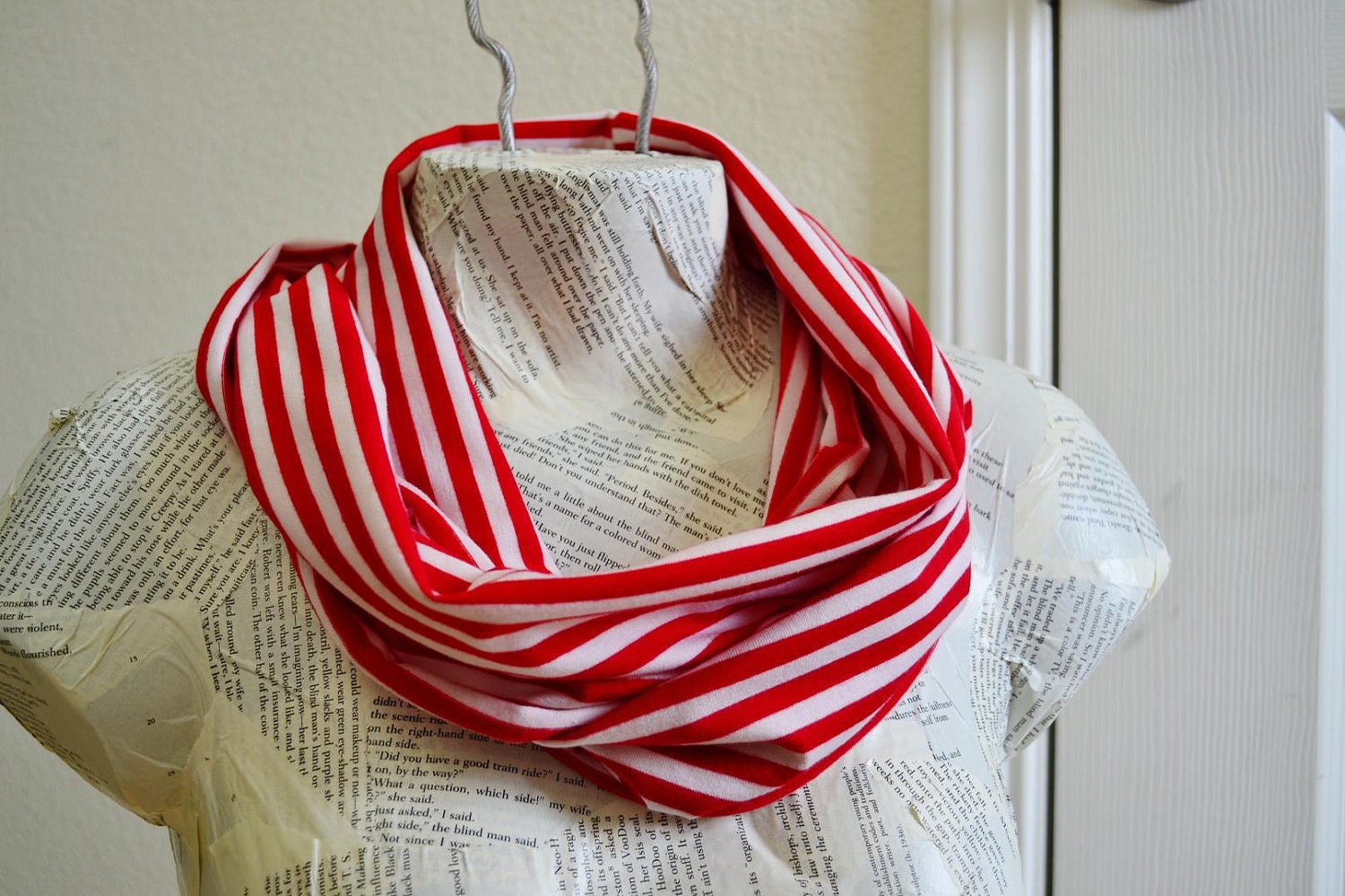 Red and White Stripe Infinity Scarf from Jersey Knit