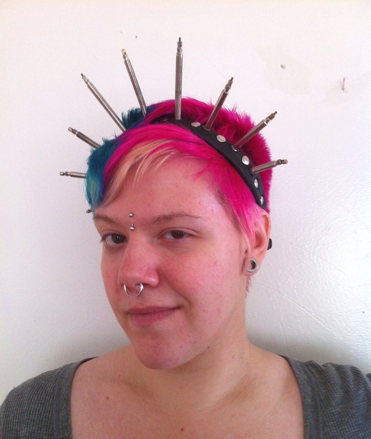 Upcycled Recycled Inner Tube Liberty Spike Headband Punk Bicycle Tire Valve Burning Man Vegan Faux Leather Bondage Mad Max Post Apocalypse