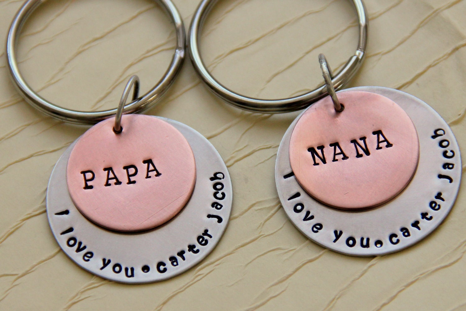 Grandparents Pair, Papa Nana Grandmother TWO Custom Key Chain From Grandchildren, Mothers Day Fathers Day, Grandparent, For Them,  Mom Dad