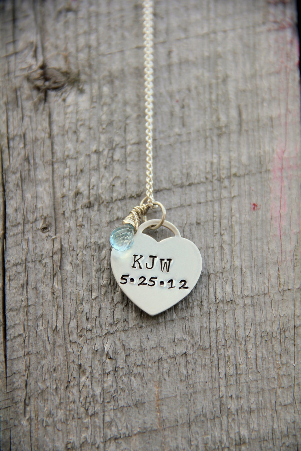 New Bride Gift, Hand stamped wedding date jewelry, Change of Name Monogram Necklace, Wedding Date Heart Pendant, Gift For New Wife