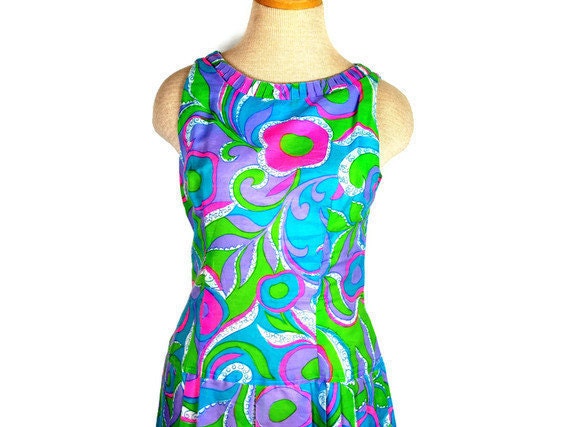 1960s Mod Psychedelic Mini Dress - Sundress (size small to medium)