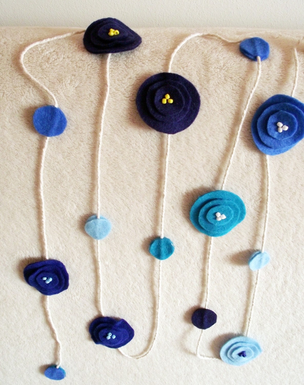 Nursery decor Garland Blue felt poppy flowers bunting Home decor baby boy nursery wall art europeanstreetteam