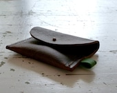 Oiled leather wallet/ pouche in brown with green accent