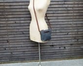 waxed canvas small day bag/satchel in grey (charcoal) with waxed brown leather strap