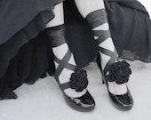 Leather Flower Bootstraps, Leather Flower Headbands, Spats Alternative, Steampunk Weddings, Black Weddings,  in stock
