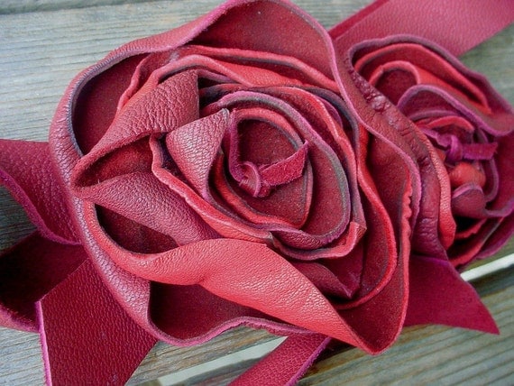 Leather Flower Headband, Choker or Belt Red