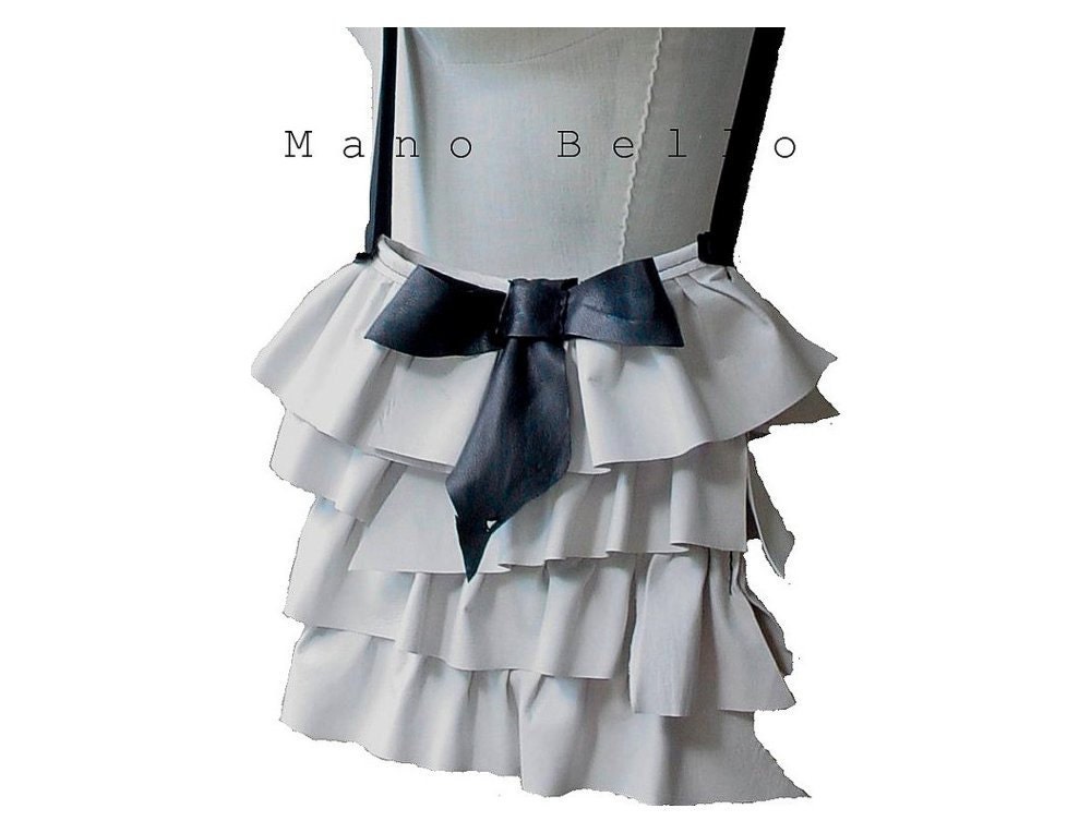 Soft Leather Ruffle Bag Black and White Soft Leather Purse with Ruffles Steampunk Shoulder Bag in stock Dirty White & Black Bow
