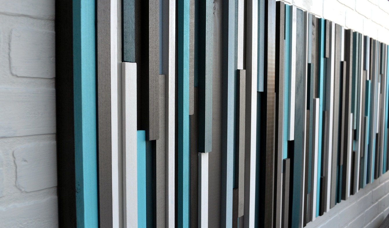 Modern Wood Headboard - Queen Headboard - Reclaimed Wood Sculpture