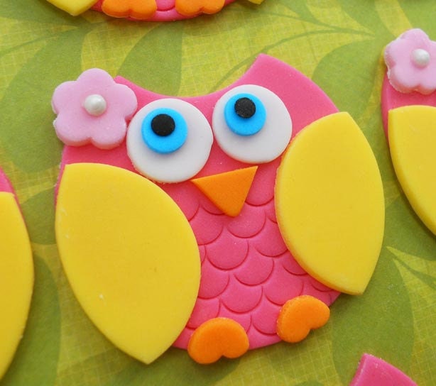 PINK and YELLOW OWL Edible Cupcake Toppers